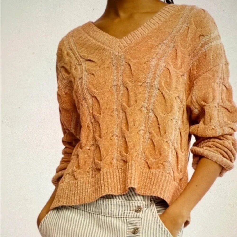 Free People Washed Cable Sweater medium Candied Melon‎